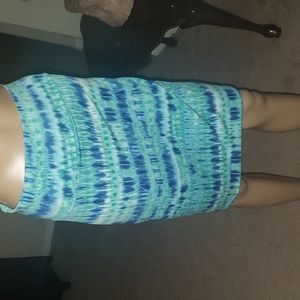 Eleganzarella s hues of blue waves crashing in stretch pencil skirt